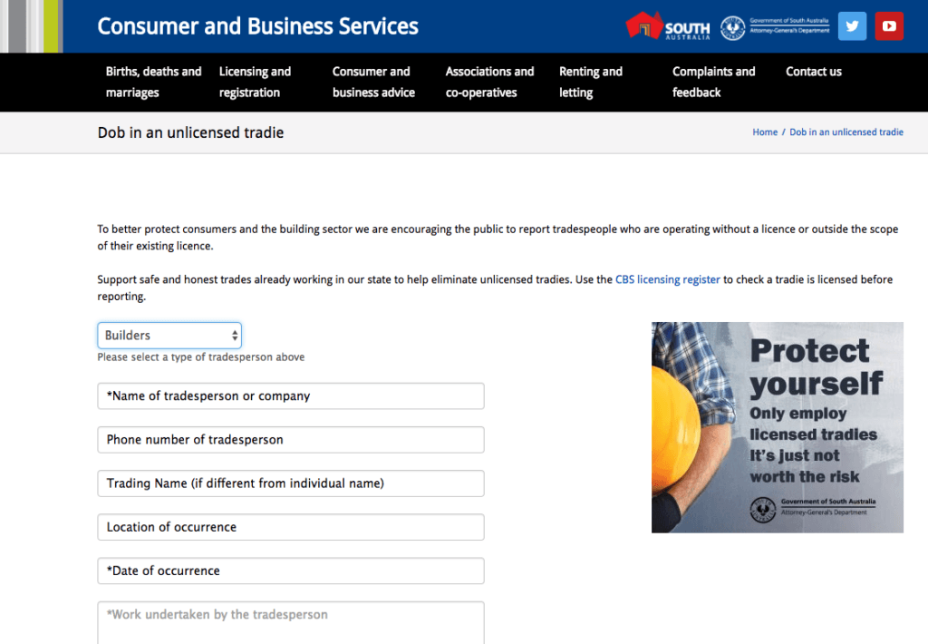 CBS 'dob in a tradie' website